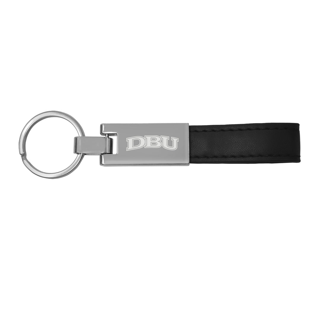 Luxe Leather Strap Metal Key Chain, Black