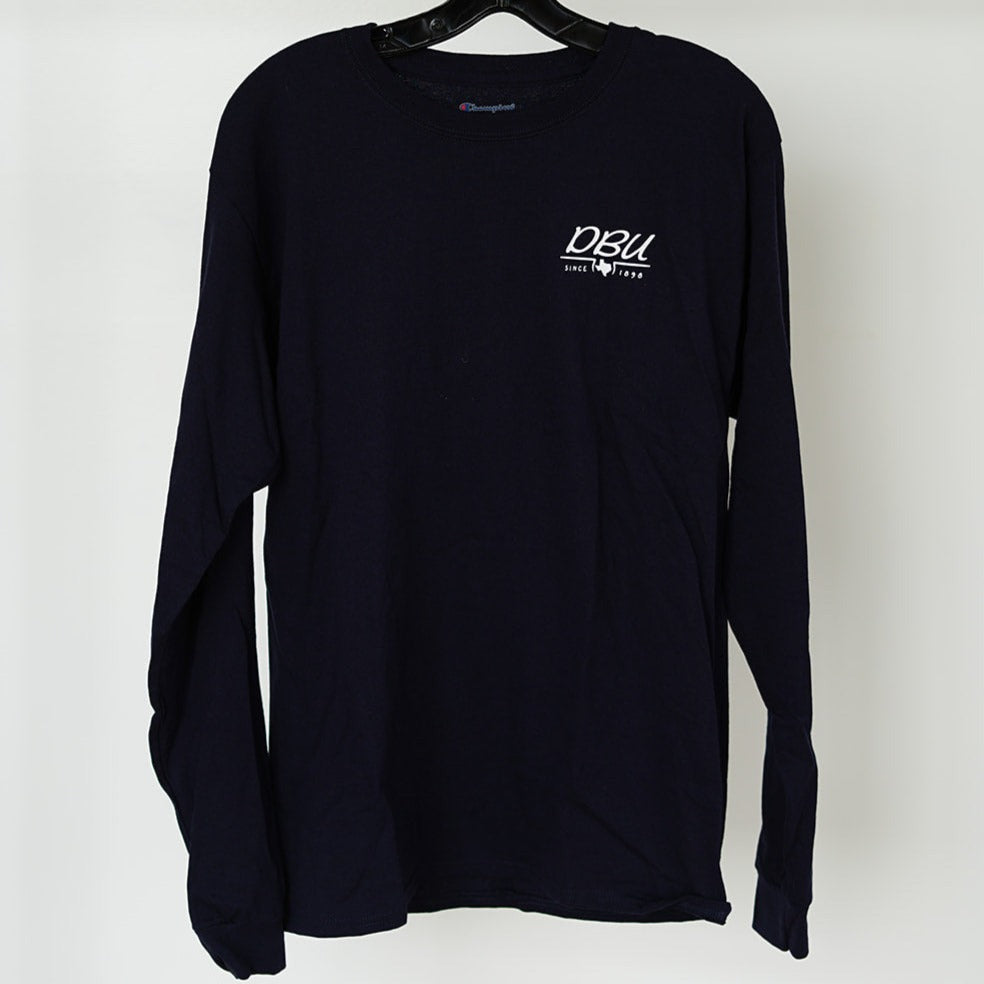 【CHAMPION】 FOOTBALL L/S TEE  NAVY Champion LS Graphic on Back, Navy – Dallas Baptist