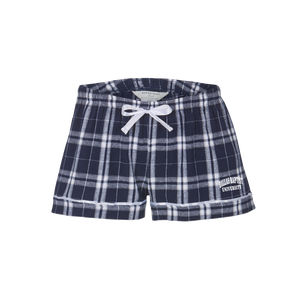 Ladies Flannel Short, Navy/Silver Plaid