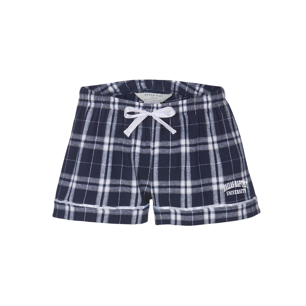 Ladies Flannel Short, Navy/Silver Plaid