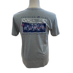 Southern Tide DBU Pocket Tee, Heather Grey with Boats