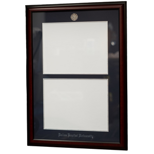 Jostens Double Degree Frame, Silver Medallion Navy Blue and Silver Mat