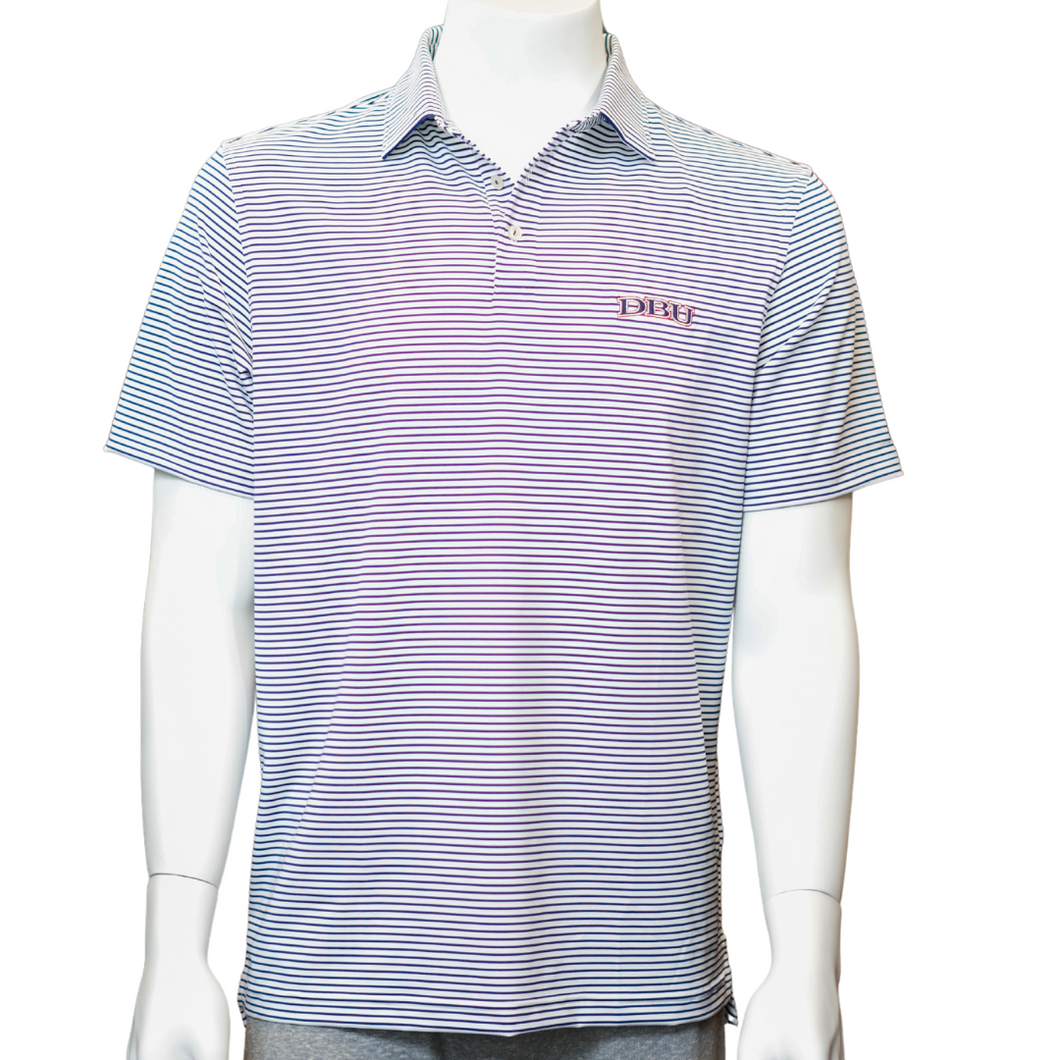 Vineyard Vines Striped Shirt Polo, White with Blue Depth